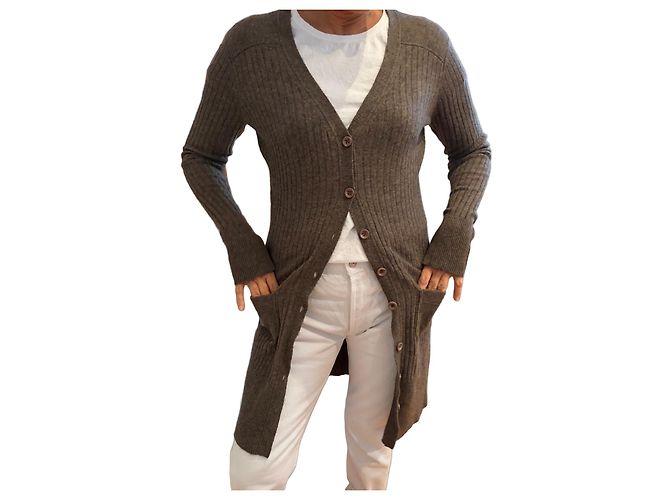 Chloé langer brauner Kaschmir-Rippstrick-Cardigan