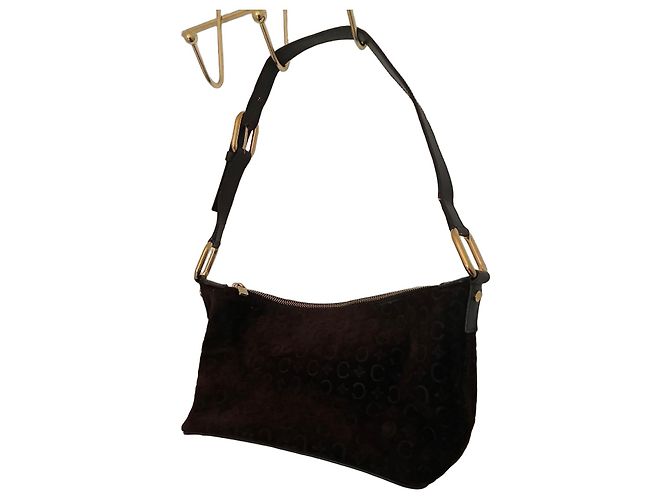 CÉLINE Sac Hobo C Macadam Daim Marron