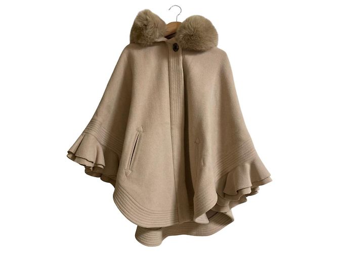 Autre Marque Casaco Poncho em Ponte e Pele de Raposa Azul Sov
