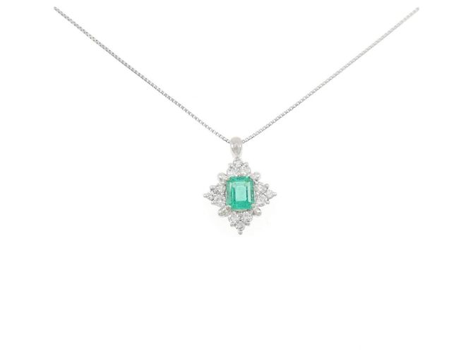 Autre Marque Platin-Diamant-Smaragd-Halskette