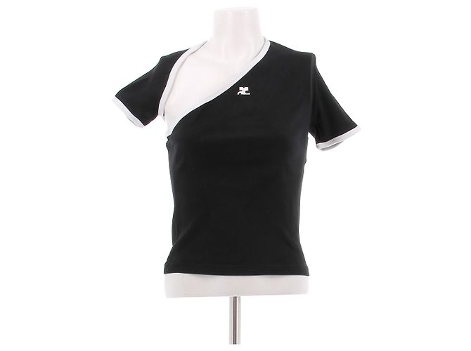 Courreges Camiseta asimétrica negra