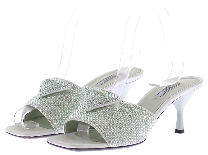 Prada Mules con strass verde menta