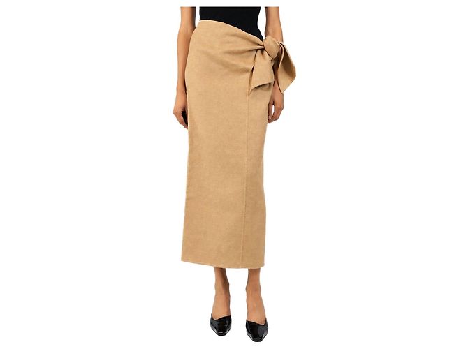 Max Mara Jupe midi camel à nouer devant - size UK 6