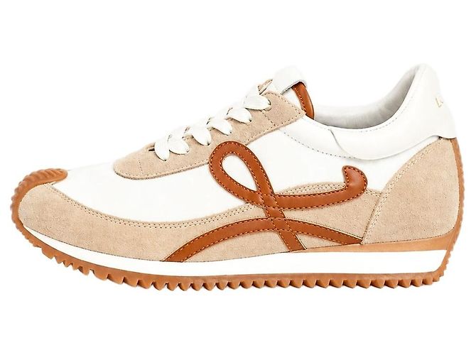 Loewe Baskets Flow Runner en nylon et daim blanc et beige - taille EU 37