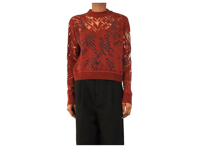 Alexander Wang Kurzer Strickpullover aus transparentem Jacquard in Rot und Schwarz - size S