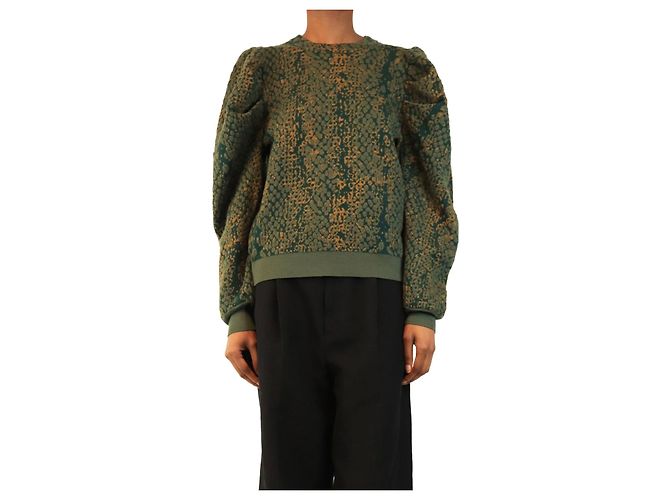 Ulla Johnson Green python jacquard Gemma puff sleeve jumper - size S