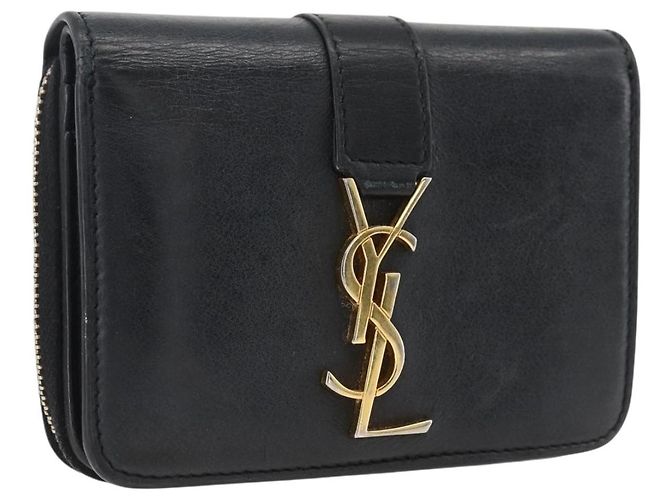 Autre Marque SAINT LAURENT Wallet Leather Black Gold