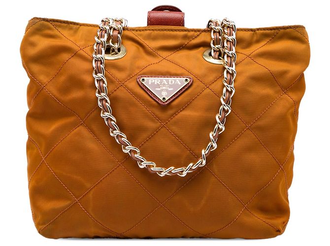Prada Brown Impuntu Tessuto Chain Tote