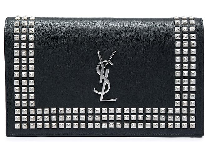 Autre Marque Clutch Monogram in pelle borchiata nera Saint Laurent