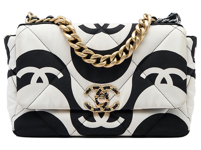 Chanel White Medium Printed Silk 19 Flap