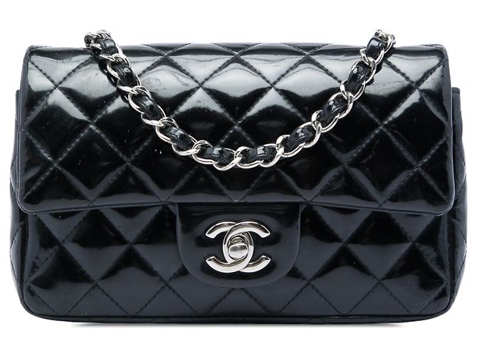 Chanel Black Mini Rectangular Classic Patent Single Flap