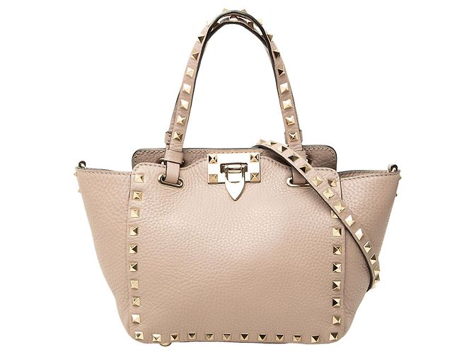 Bolsa Valentino Rockstud Mini em pele de vitelo granulada castanha