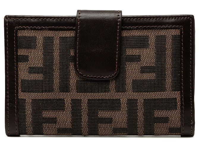 Fendi Brown Zucca Canvas Bifold Kisslock Compact Wallet