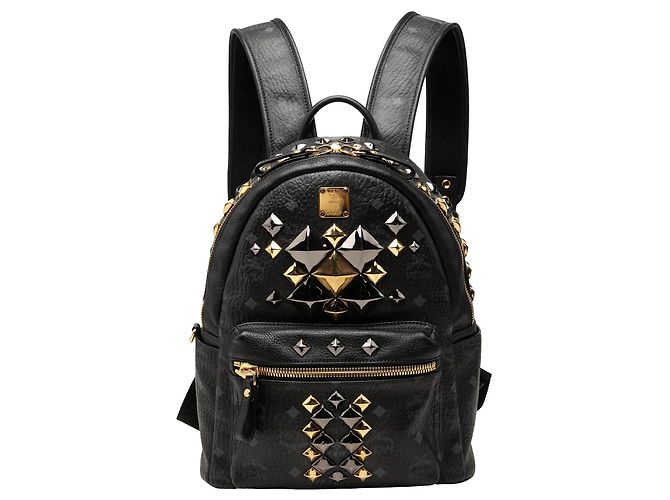 MCM Black Small Visetos Coated Canvas Studded Stark Brock Backpack