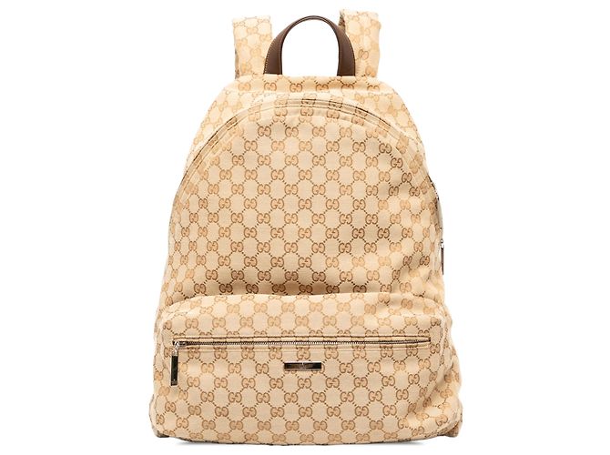 Gucci Beige Large GG Canvas Web Tag Backpack