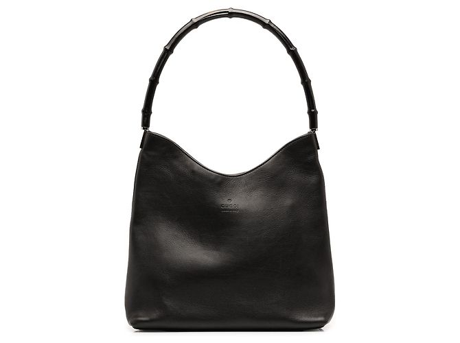Bamboo Bolsa de Ombro Gucci em Pele de Bezerro Preta com Bambu