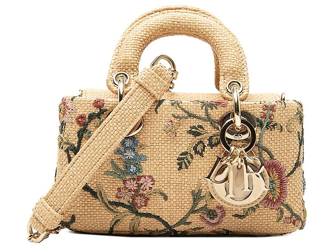 Dior Beige Micro Floral Embroidered Raffia Lady D Joy