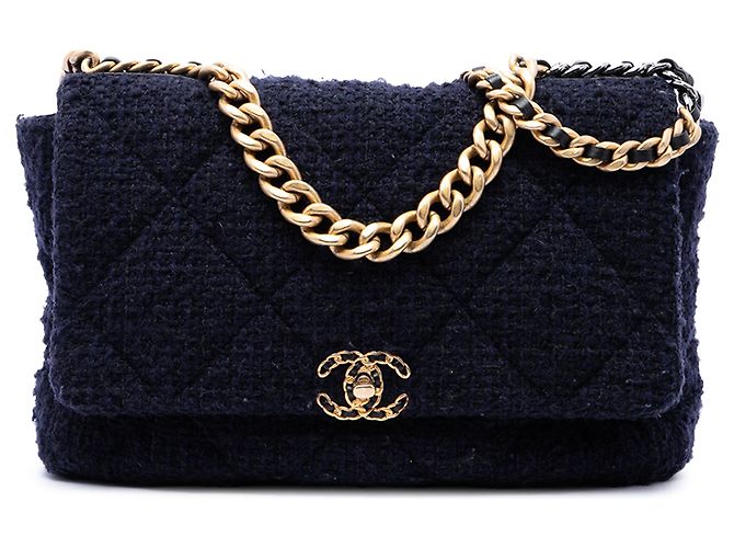 Chanel Blue Maxi Tweed 19 Flap
