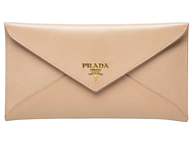 Prada Beige Saffiano Envelope Wallet