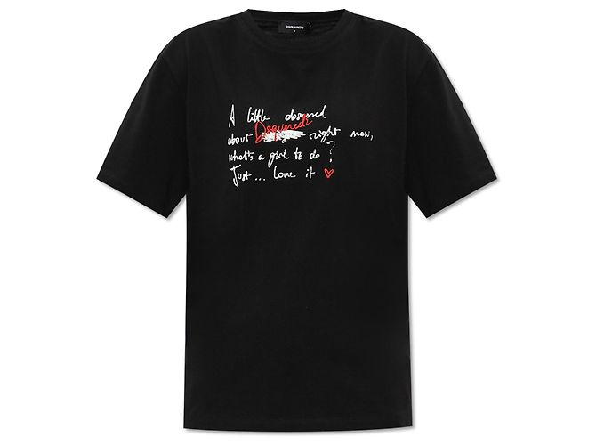 Camiseta estampada de algodón negra Dsquared2