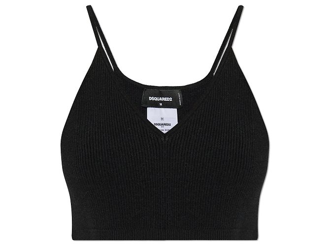 Top cropped canelado preto Dsquared2 com decote em V