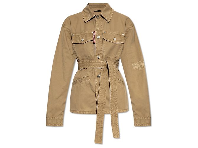 Camisa Dsquared2 de algodón beige con cinturón