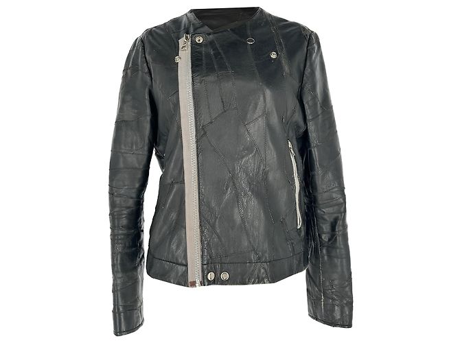 Giacca Biker con zip e patchwork Acne Studios in pelle di agnello nera