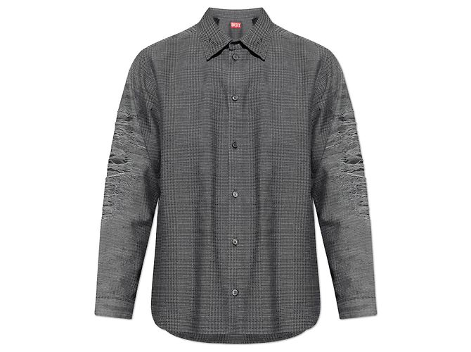 Camicia Diesel S-OLOV grigia a quadretti in cotone e viscosa