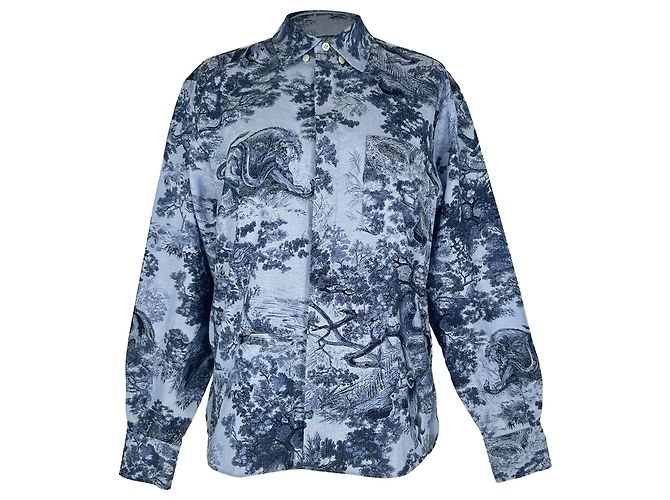 Blouse longue Christian Dior Toile de Jouy en coton bleu