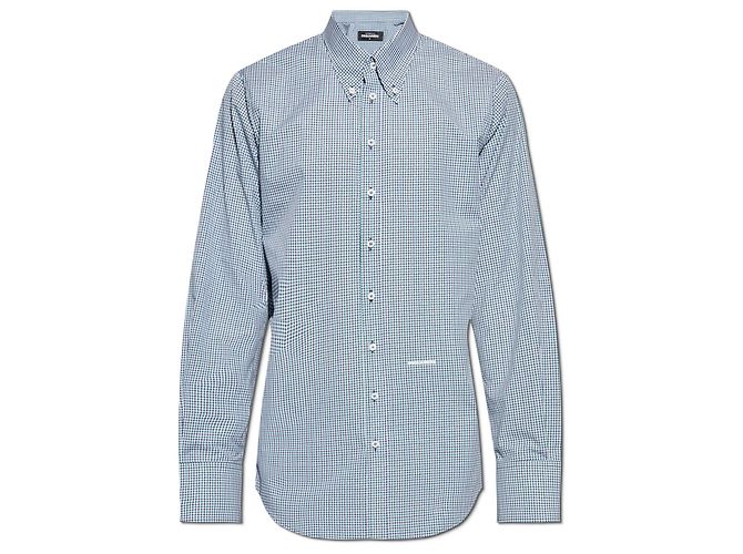 Camisa xadrez Dsquared2 de algodão azul e branca