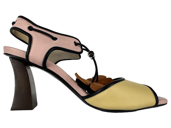 Marni Drawstring Block-Heel Sandal Heels in Multicolor Leather