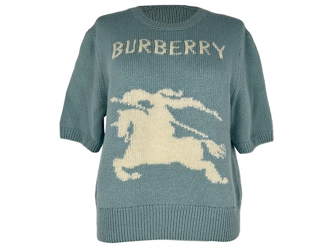 Burberry Equestrian Knight Design Oberteil aus hellblauer Wolle