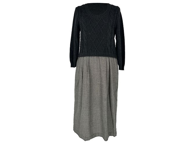 Abito Weekend Max Mara scollo a U lunghezza ginocchio in lana nera
