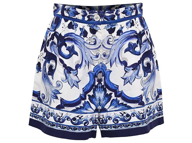 Calções Dolce & Gabbana com estampado Majolica em algodão azul