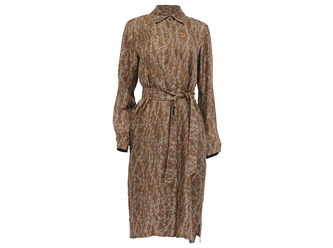 Abito camicia midi Max Mara Cain-Printed in seta marrone
