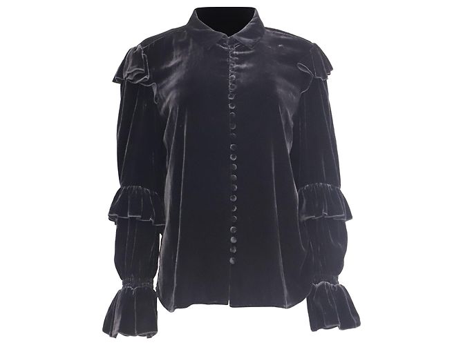 Autre Marque Frame Victorian Rüschenbluse aus schwarzem Samt