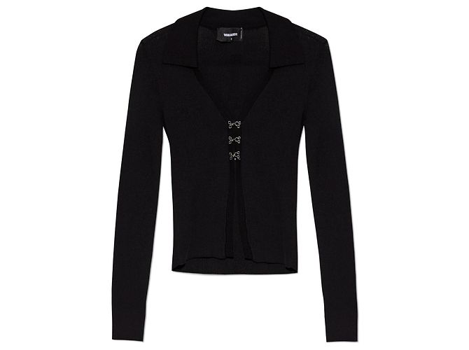 Cardigã preto canelado de algodão Dsquared2