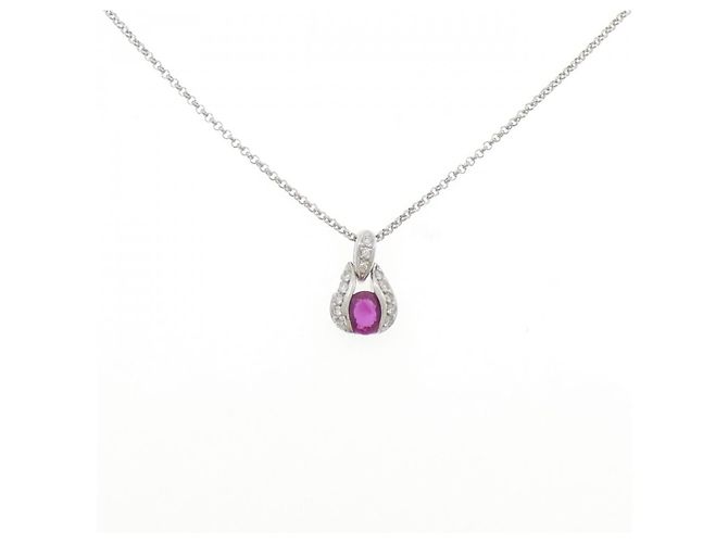 Autre Marque Platin-Rubin-Diamant-Halskette