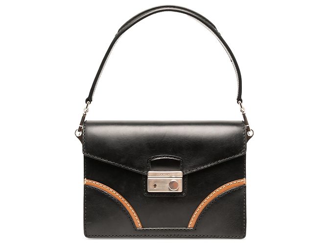 Borsa Satchel Prada Vitello Stitched Sound Lock Nera