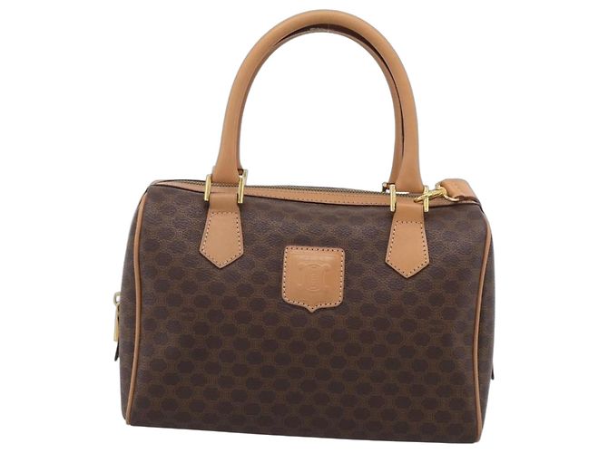 Céline Bolsa Boston Macadam Canvas e Couro Castanho