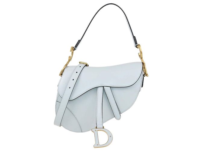 Bolsa Saddle Christian Dior em couro azul claro com alça