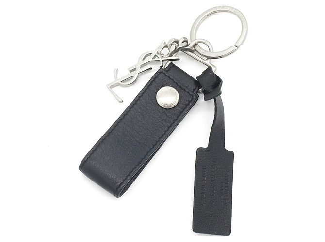 Autre Marque Saint Laurent Black Leather Keyring