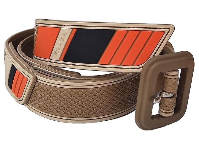 Ceinture Prada en cuir et caoutchouc à logo rayé