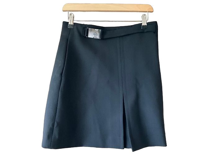 Massimo Dutti Plisseerock Schwarz mit Schnalle