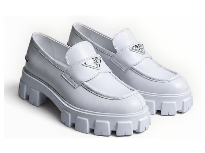 Prada Monolith Mocassins en cuir blanc