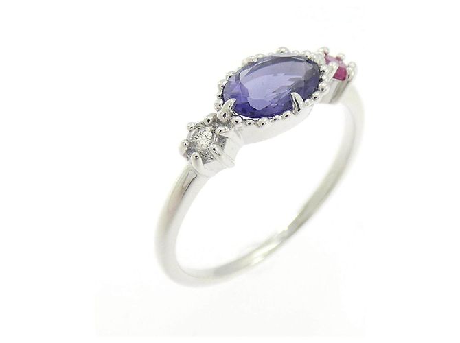 Autre Marque Anillo ete Au750 Iolite Rubí Labradorita