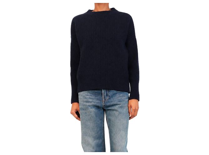 Autre Marque Gerippter Kaschmirpullover in Marineblau - size XS