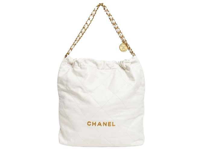 Chanel Bolsa de ombro Large 22 acolchoada em pele de vitelo branca