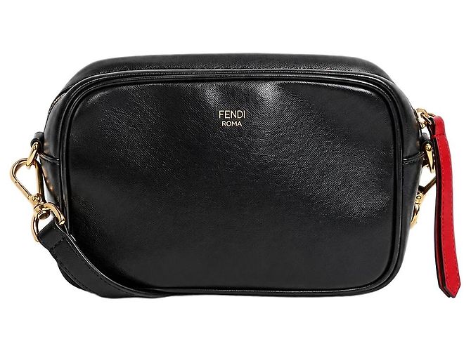 Fendi Mini borsa a tracolla Camera Case in pelle goffrata FF nera e marrone