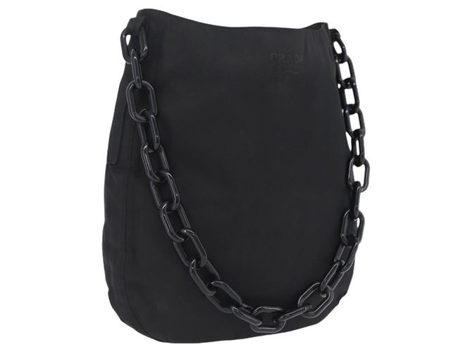 PRADA Plastic Chain Shoulder Bag Nylon Black Silver